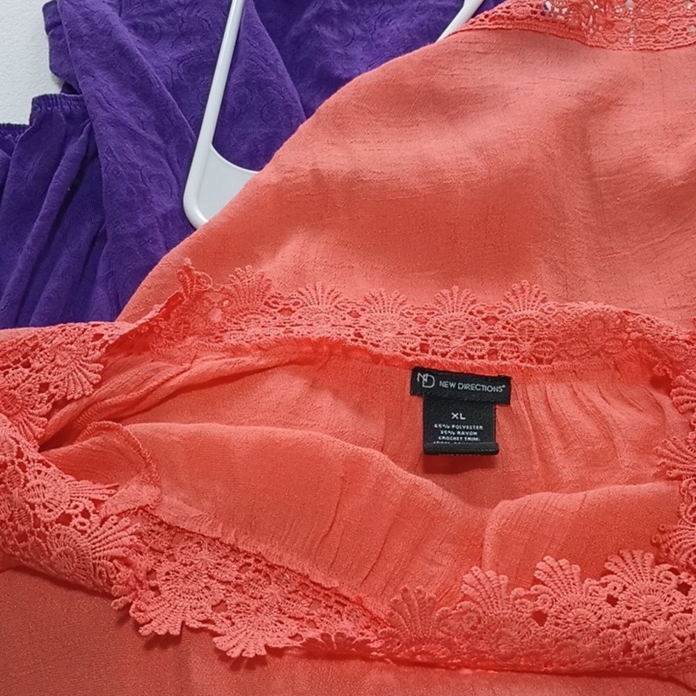 NEW DIRECTIONS 3/4 Sleeve Crochet Detail Semi Sheer Blouse Size XL - Picture 6 of 8